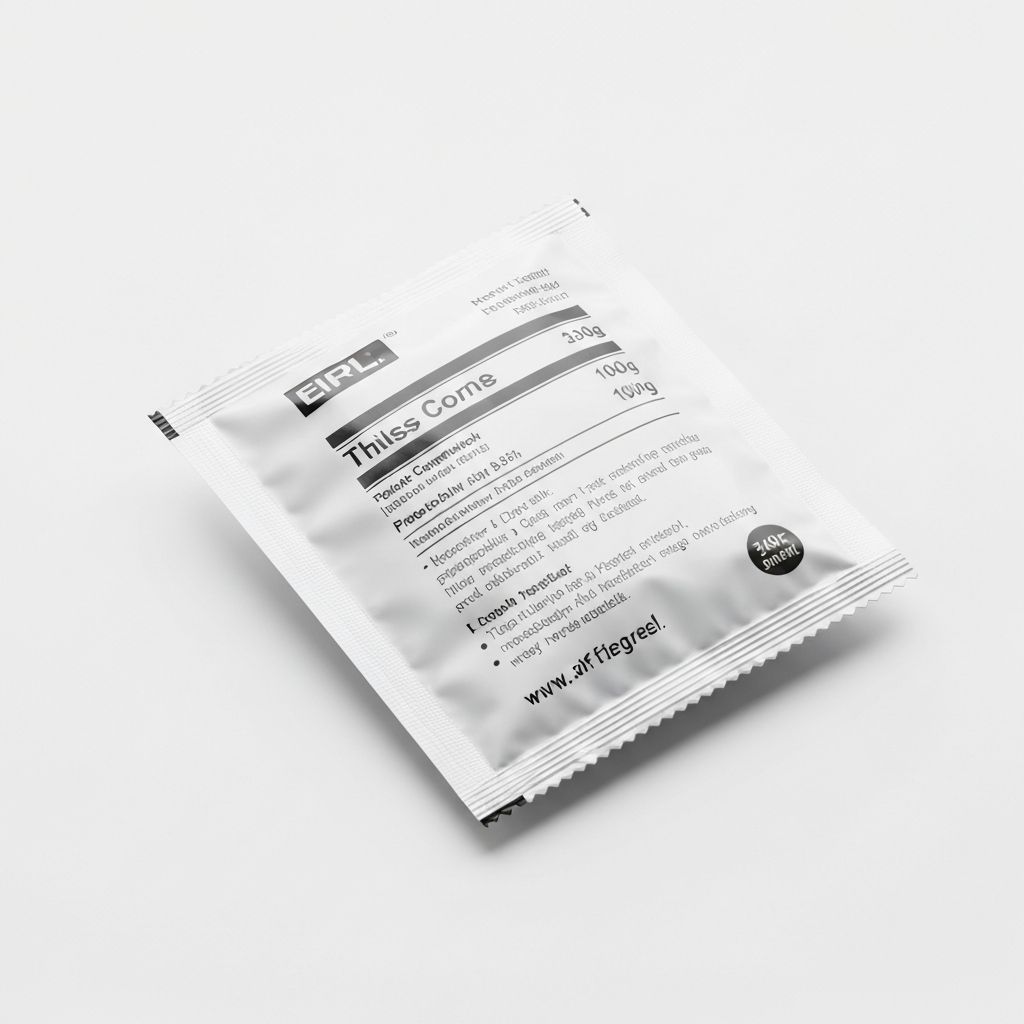 Close-up of supplement packaging labels and seals